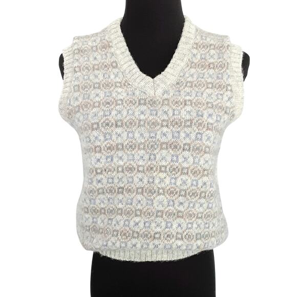 Vintage 90s Sweater Vest Gray Womens M 100% Wool - Picture 1 of 10